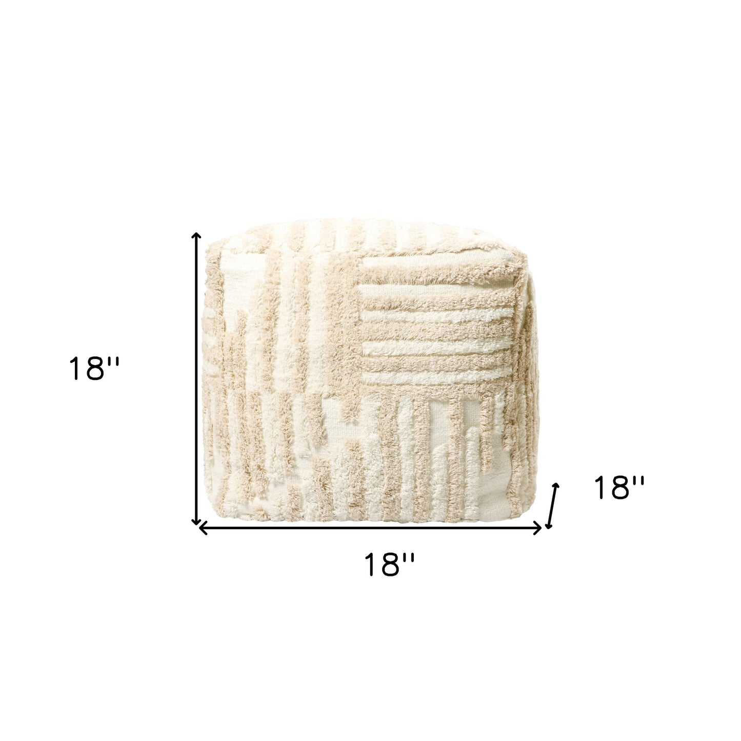 18" Beige Cotton Cube Striped Pouf Ottoman-8