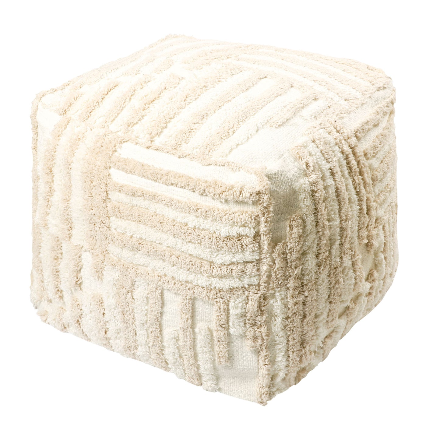 18" Beige Cotton Cube Striped Pouf Ottoman-2