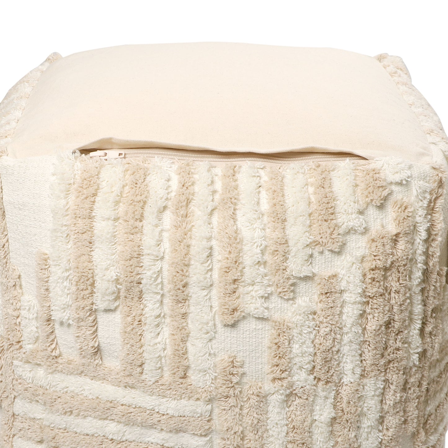 18" Beige Cotton Cube Striped Pouf Ottoman-6