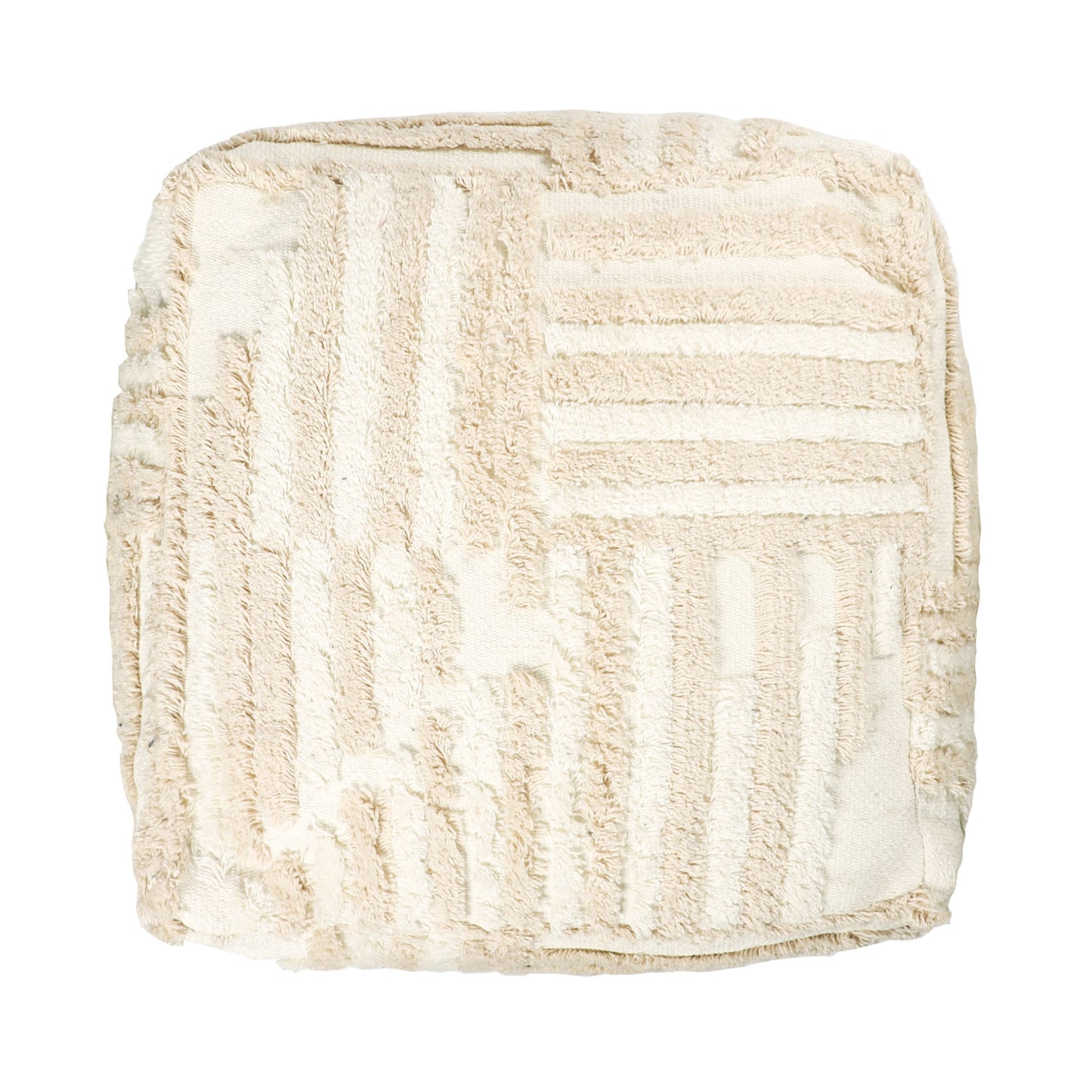 18" Beige Cotton Cube Striped Pouf Ottoman-3