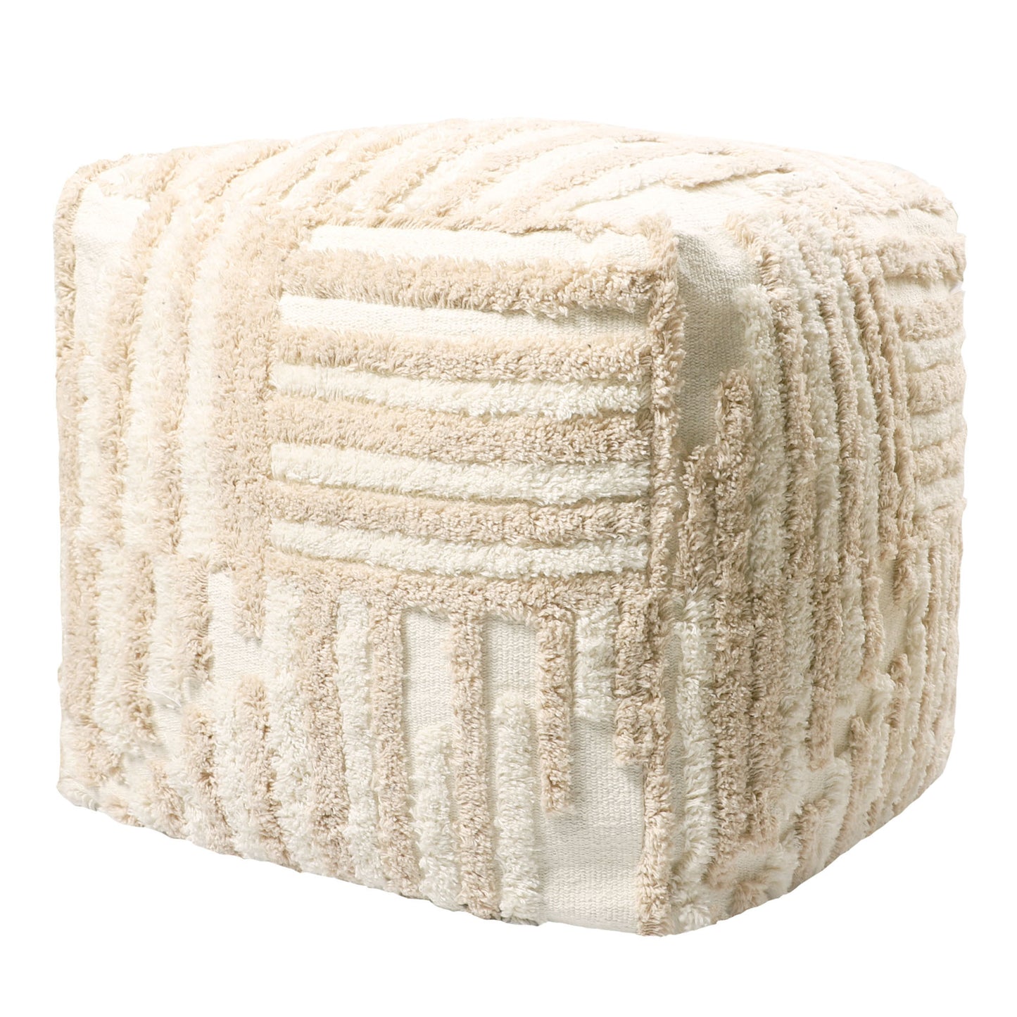18" Beige Cotton Cube Striped Pouf Ottoman-5