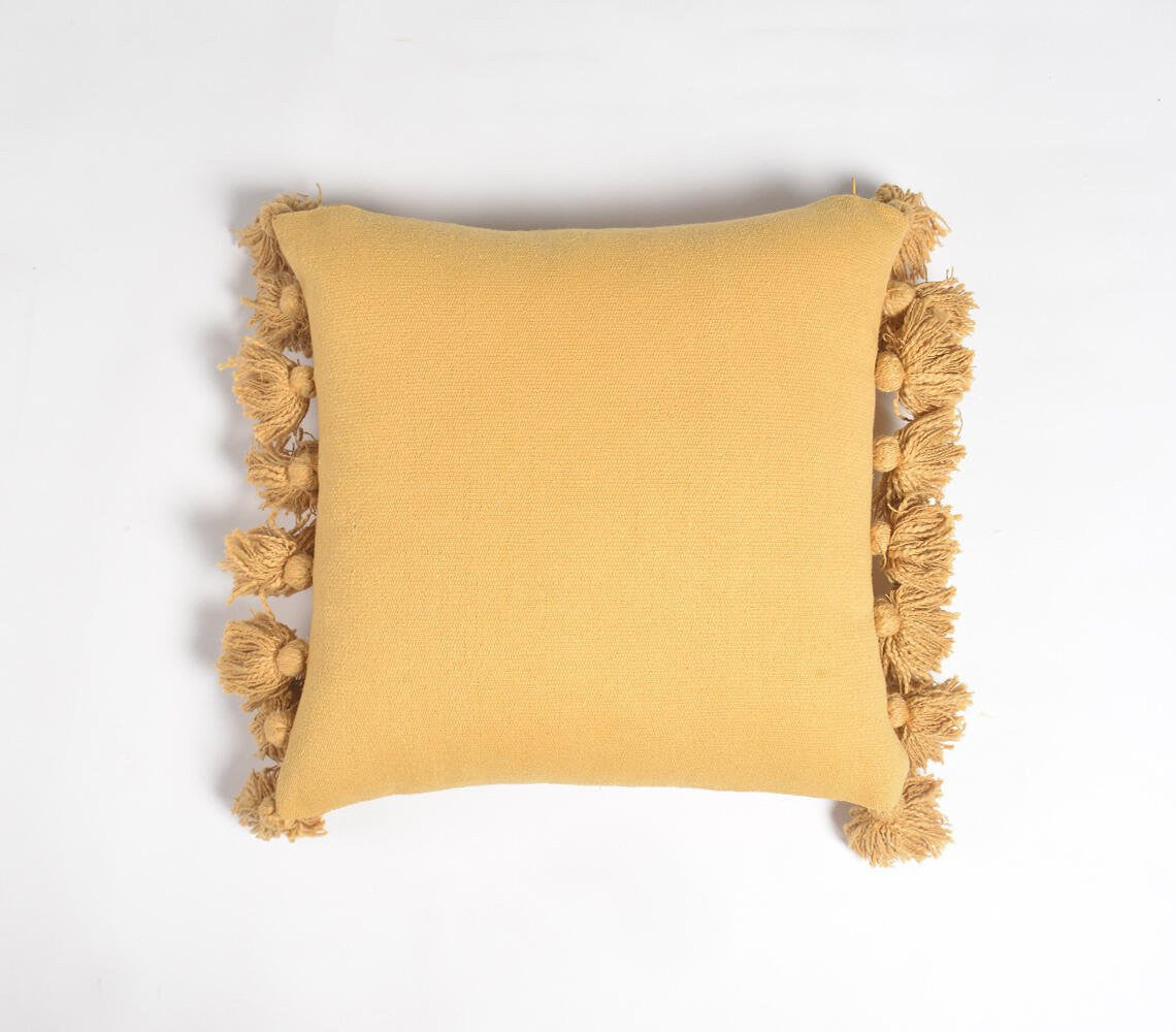 17" Mustard Cotton Throw Pillow Cover With Tassels-1