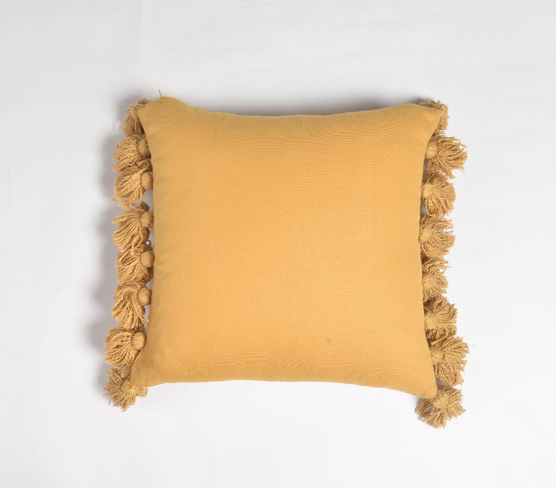 17" Mustard Cotton Throw Pillow Cover With Tassels-2