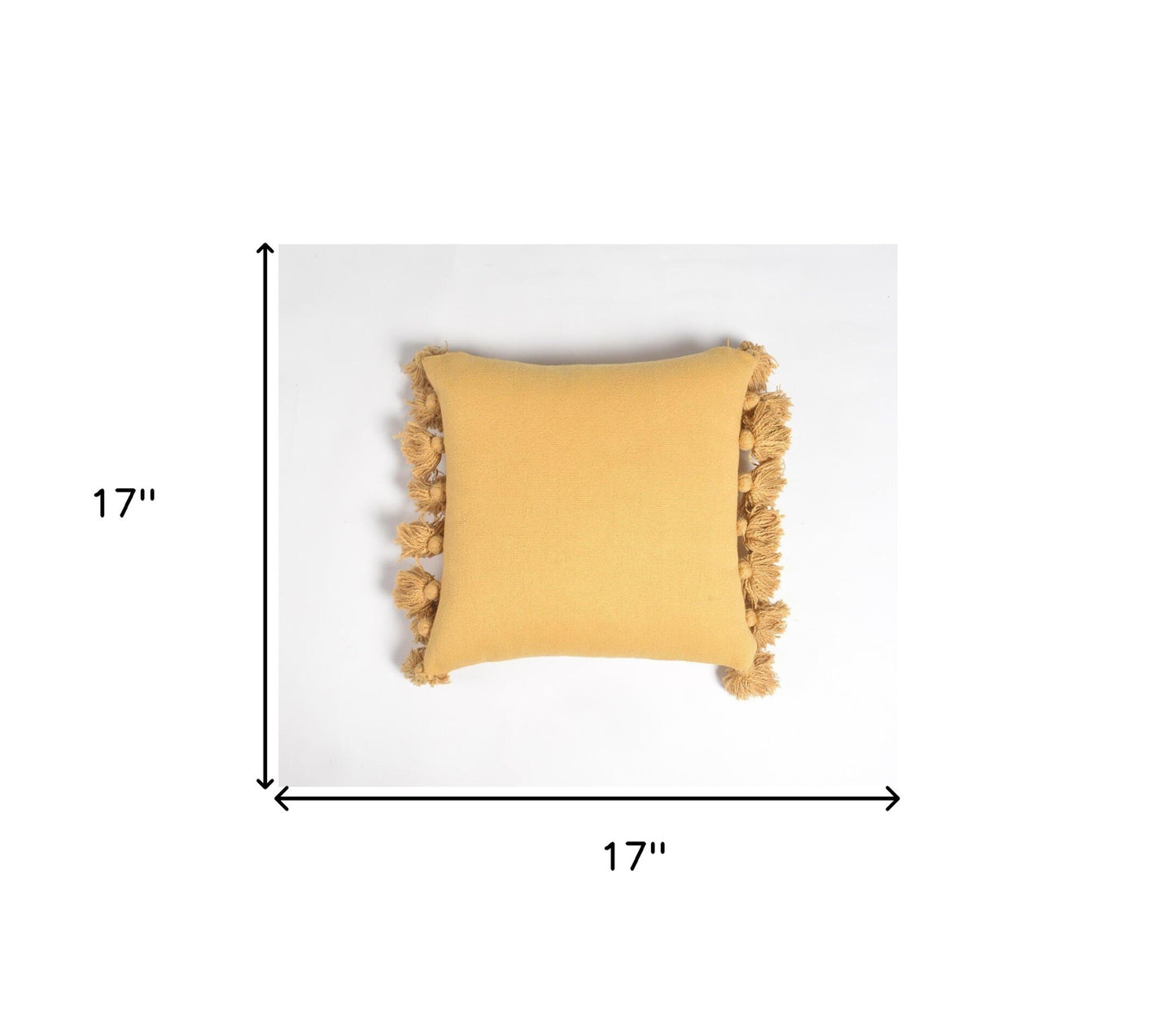 17" Mustard Cotton Throw Pillow Cover With Tassels-5