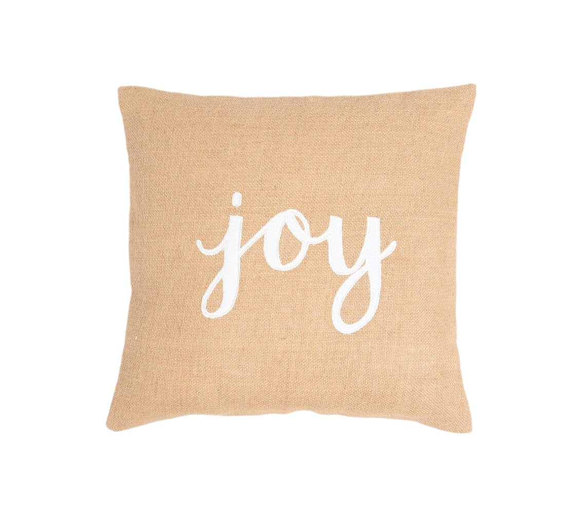 16" Beige and White Jute Throw Pillow Cover With Embroidery-1