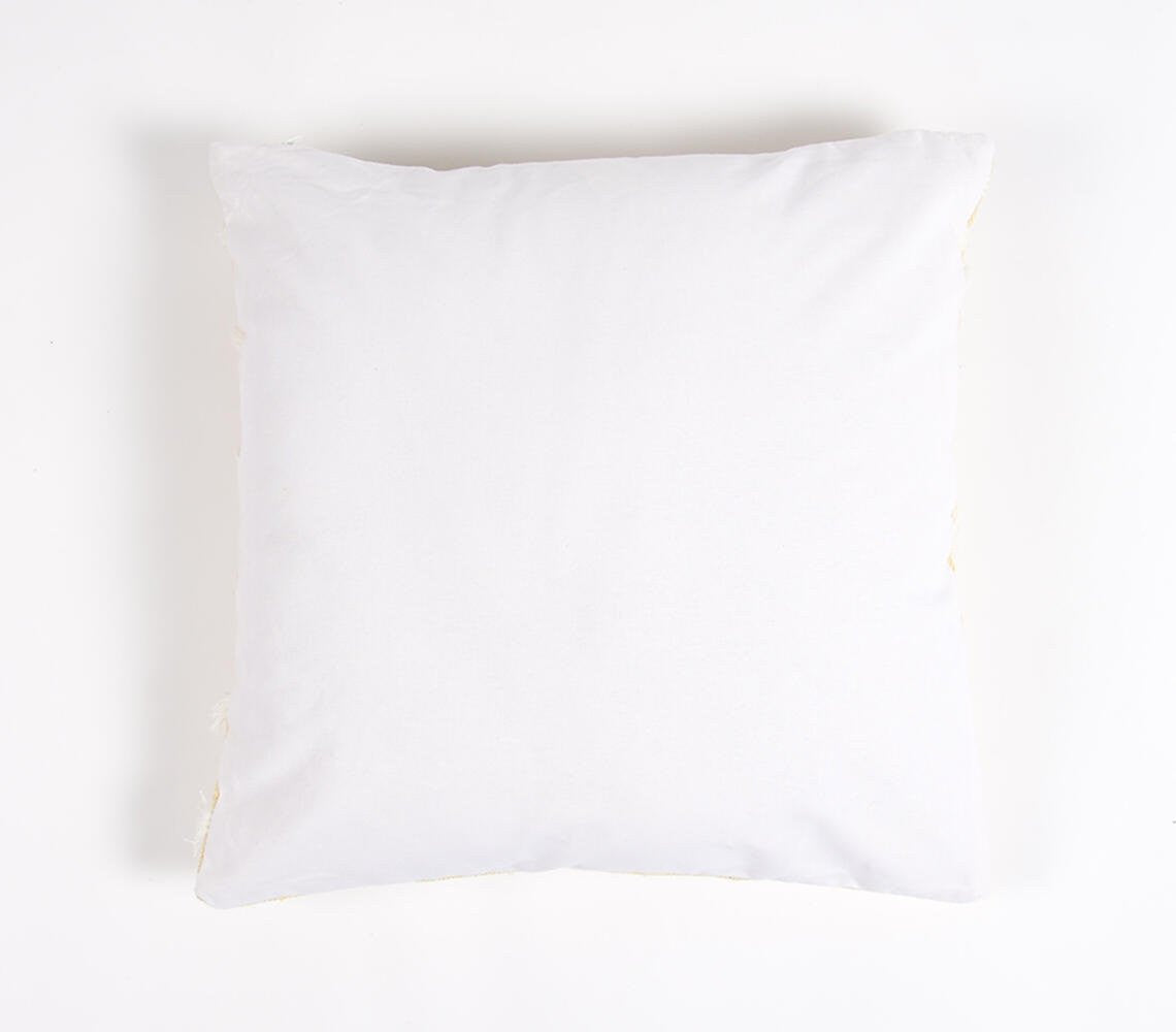 18" Yellow and White Striped Cotton Throw Pillow Cover With Fringe-2