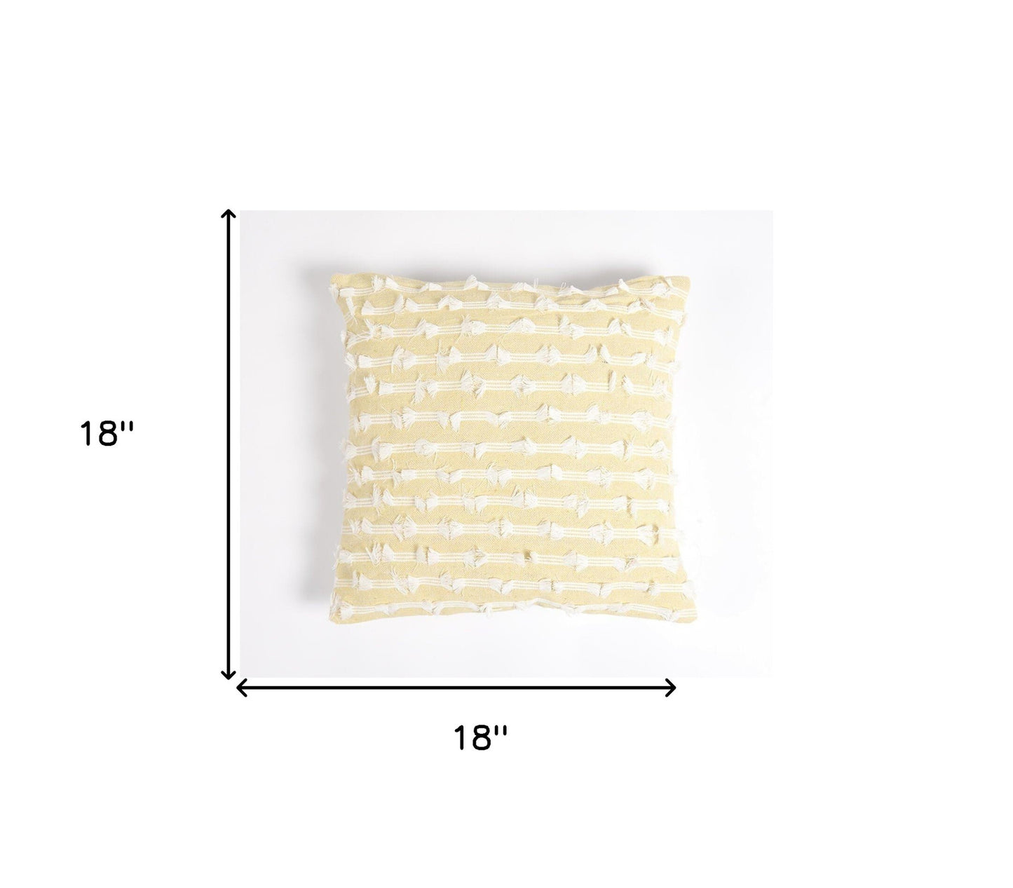 18" Yellow and White Striped Cotton Throw Pillow Cover With Fringe-5