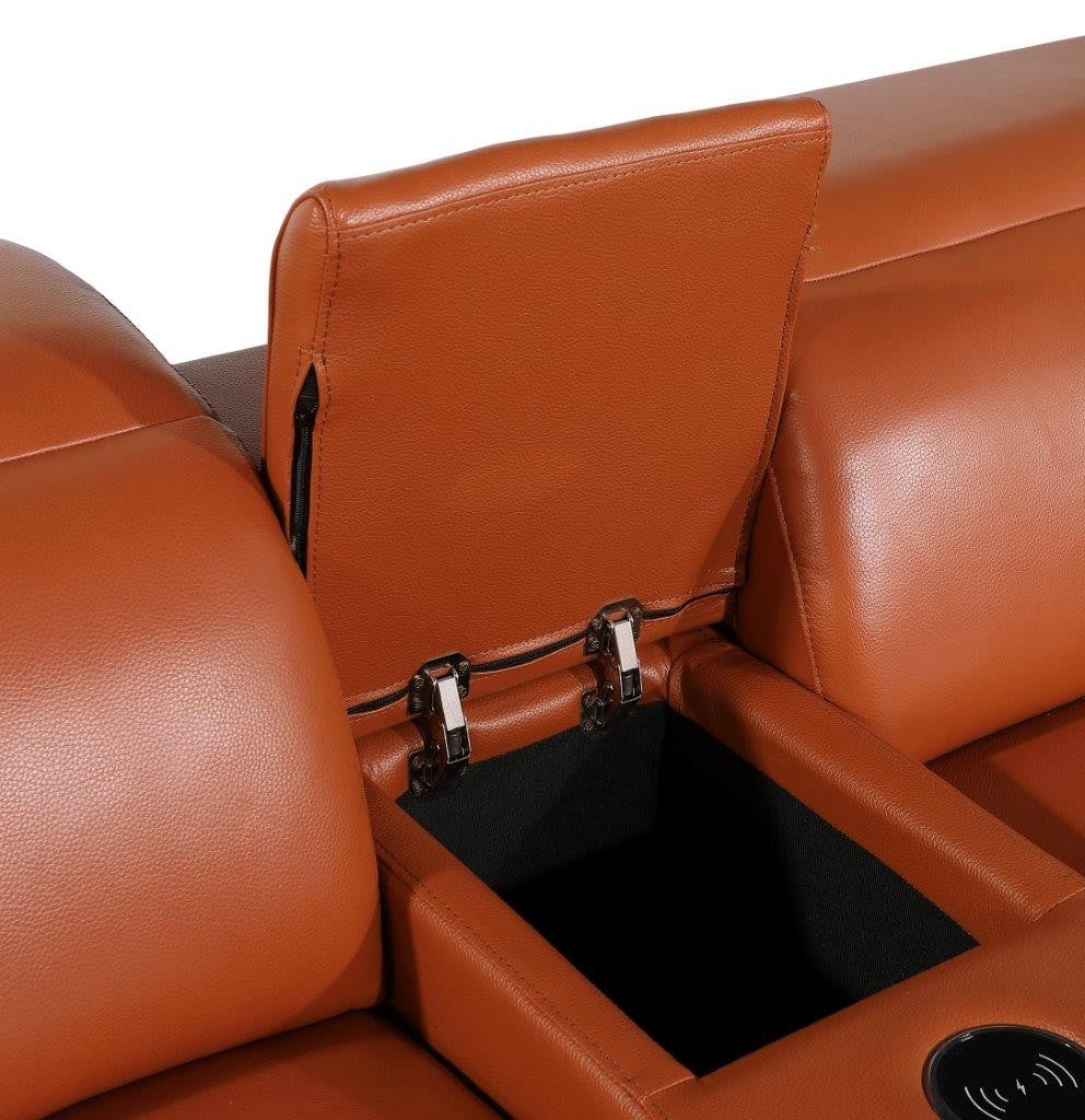 Camel Italian Leather Modular L Shaped Six Piece Corner Sectional With Console-7
