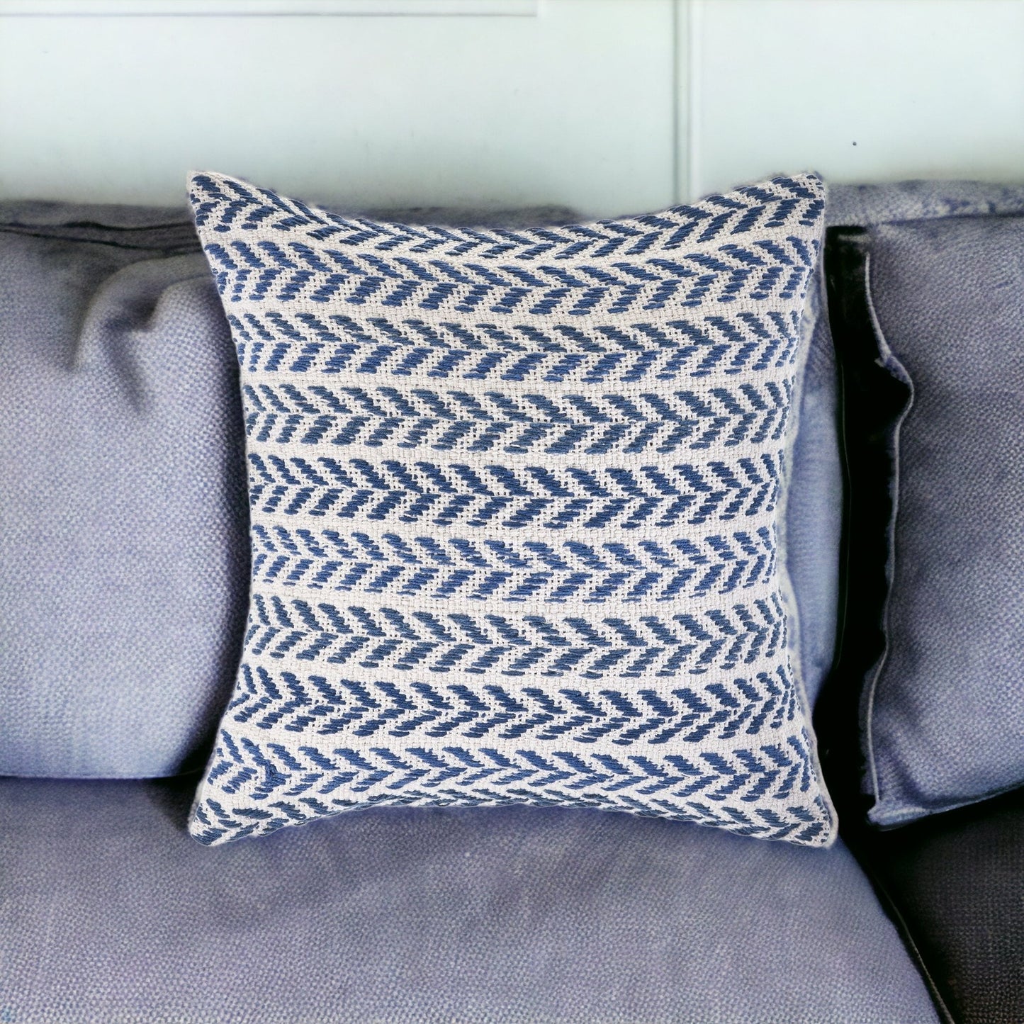 Set of Two 18" X 18" Blue Beach Chevron Cotton Zippered Pillow-1