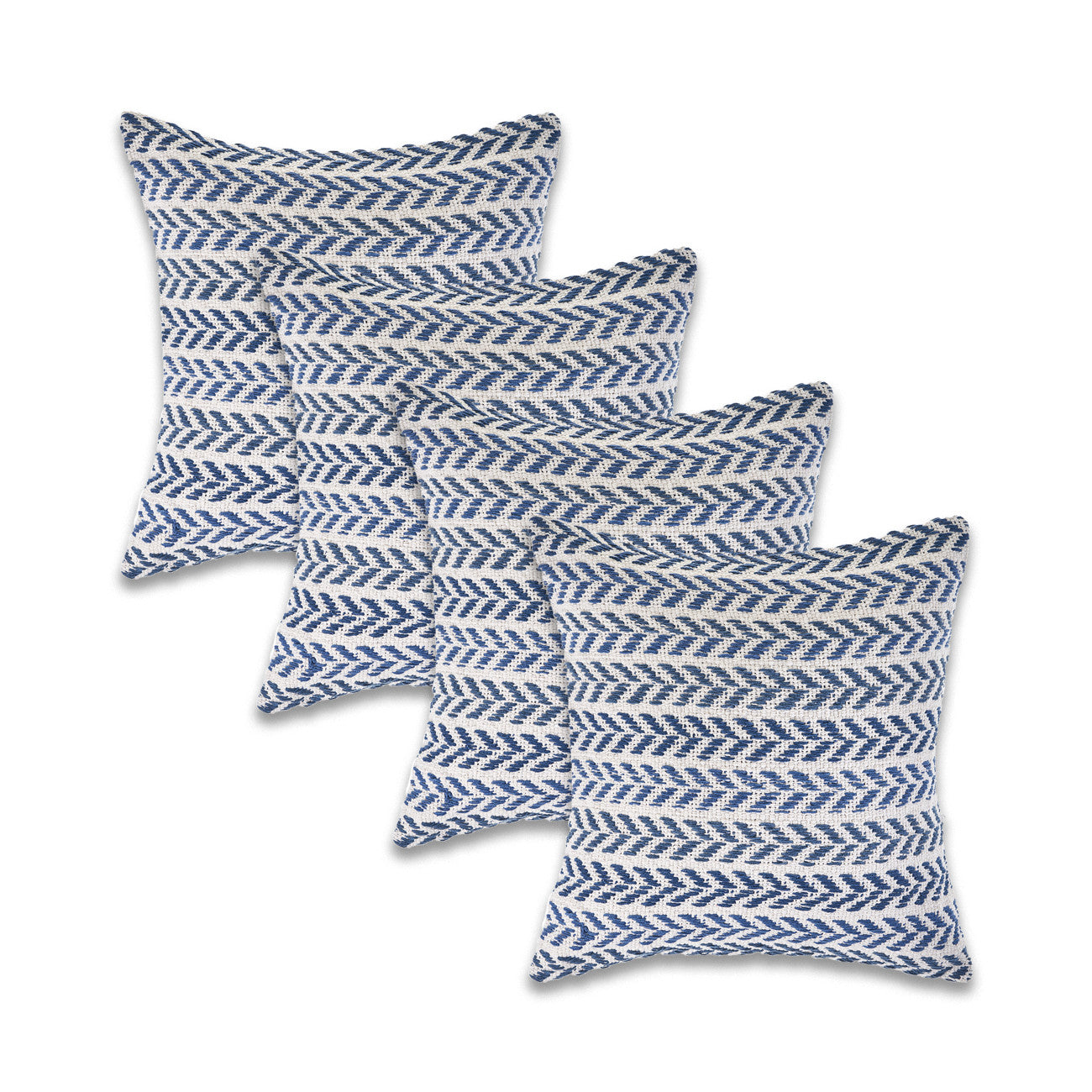Set of Four 18" X 18" Blue Beach Chevron Cotton Zippered Pillow-5