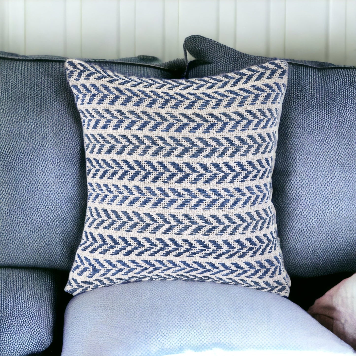 Set of Four 18" X 18" Blue Beach Chevron Cotton Zippered Pillow-1