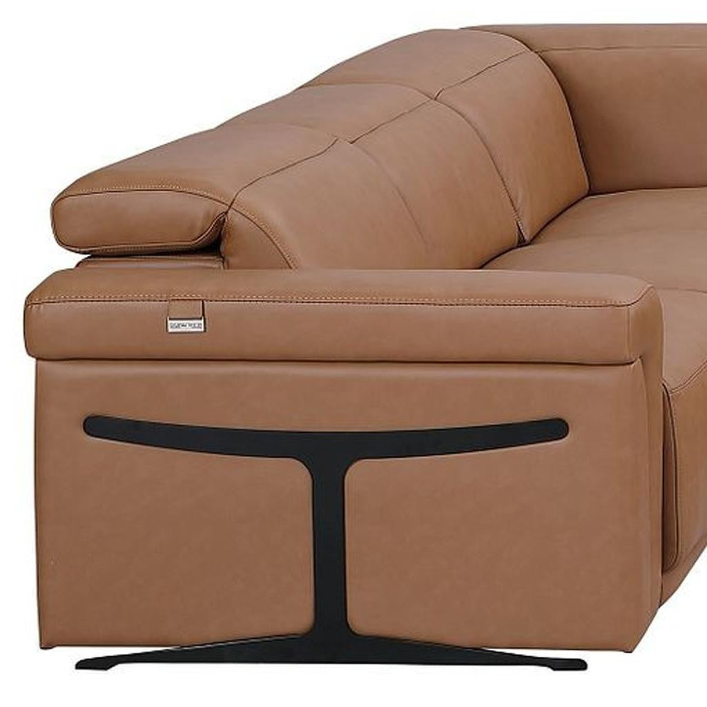Chestnut Italian Leather Power Reclining U Shaped Eight Piece Corner Sectional With Console-5