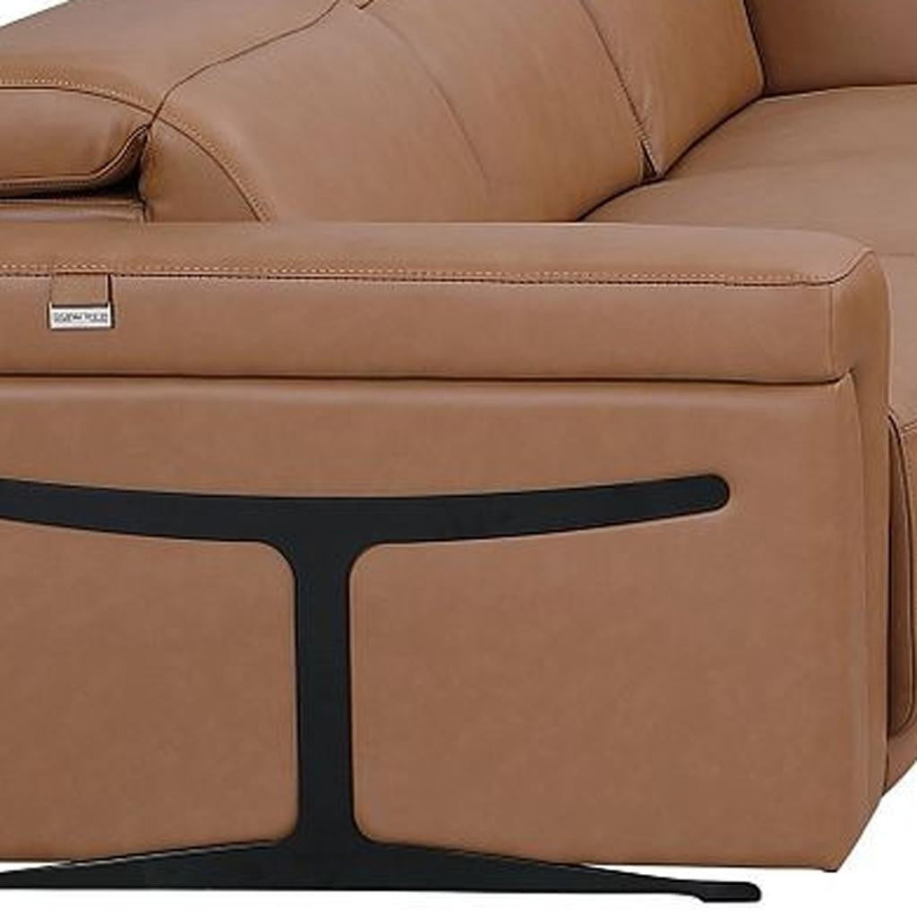 Chestnut Italian Leather Power Reclining U Shaped Eight Piece Corner Sectional With Console-6
