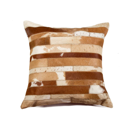 18" Brown and White Cowhide Throw Pillow-0