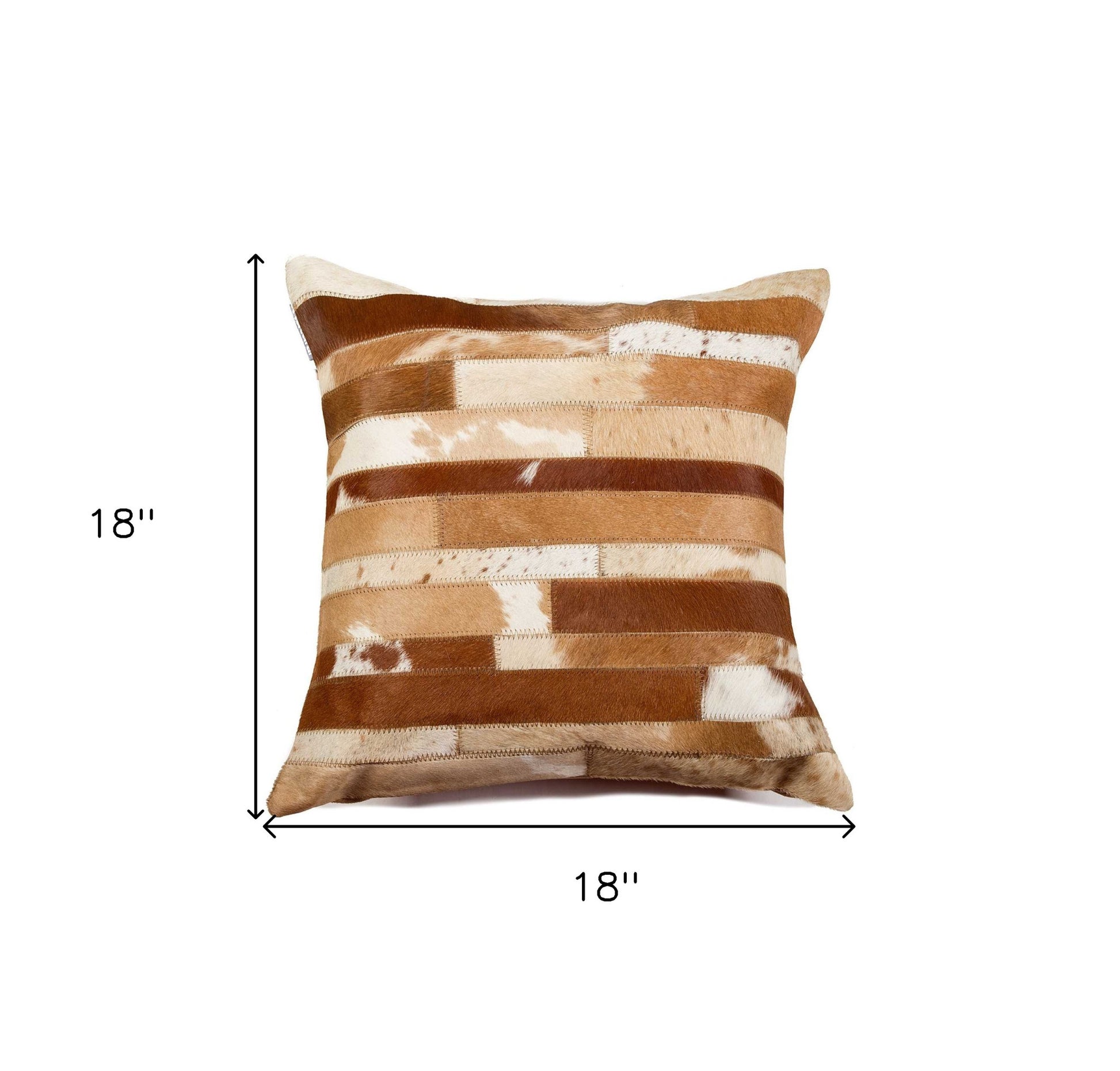 18" Brown and White Cowhide Throw Pillow-5