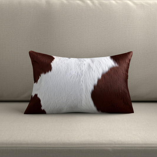 12" X 20" Brown and White Cowhide Throw Pillow-0