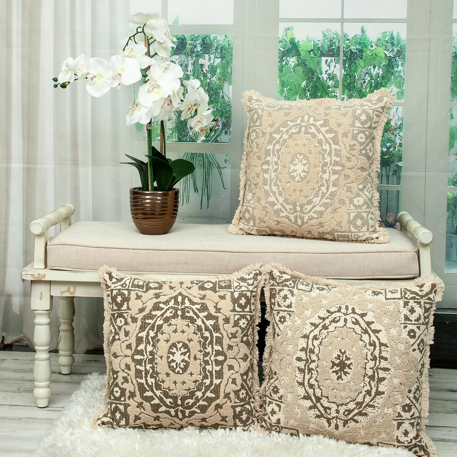 Boho Garland Beige and Dark Brown Decorative Accent Pillow-7