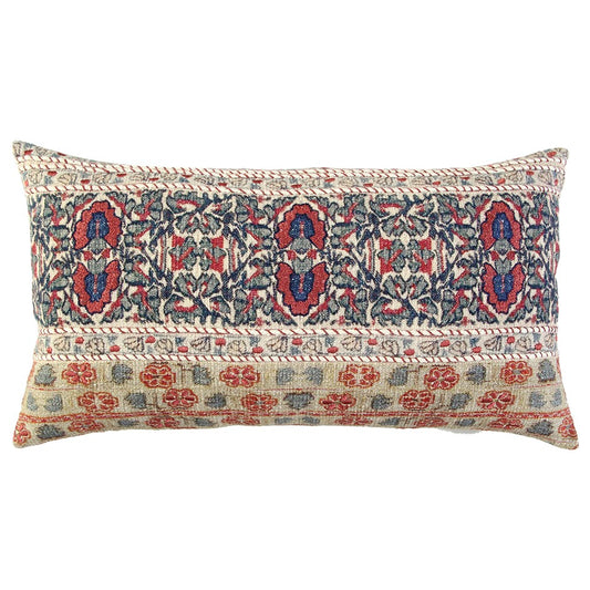 Red Beige Patterned Panel Lumbar Pillow-0