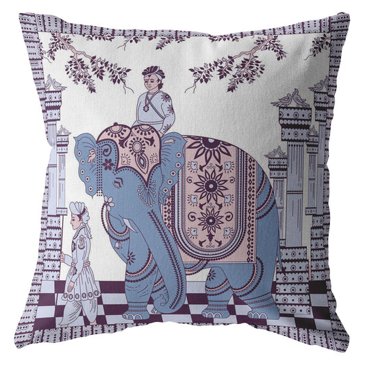 16” Blue Purple Ornate Elephant Zippered Suede Throw Pillow-0