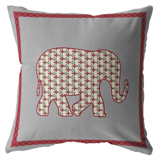 16” Red Gray Elephant Zippered Suede Throw Pillow-0
