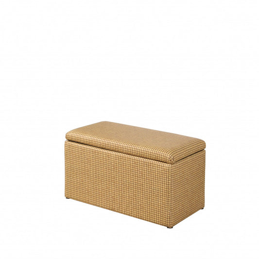 17" Yellow and Brown Upholstered Faux Leather Bench with Flip top-0