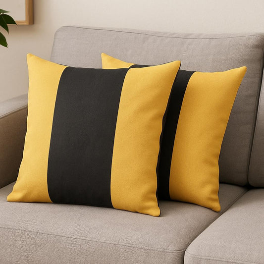 Set Of Two 18" X 18" Yellow And Black Geometric Zippered Handmade Polyester Throw Pillow-0