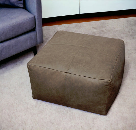22" Gray Brown Distressed Leather Pouf Ottoman-0