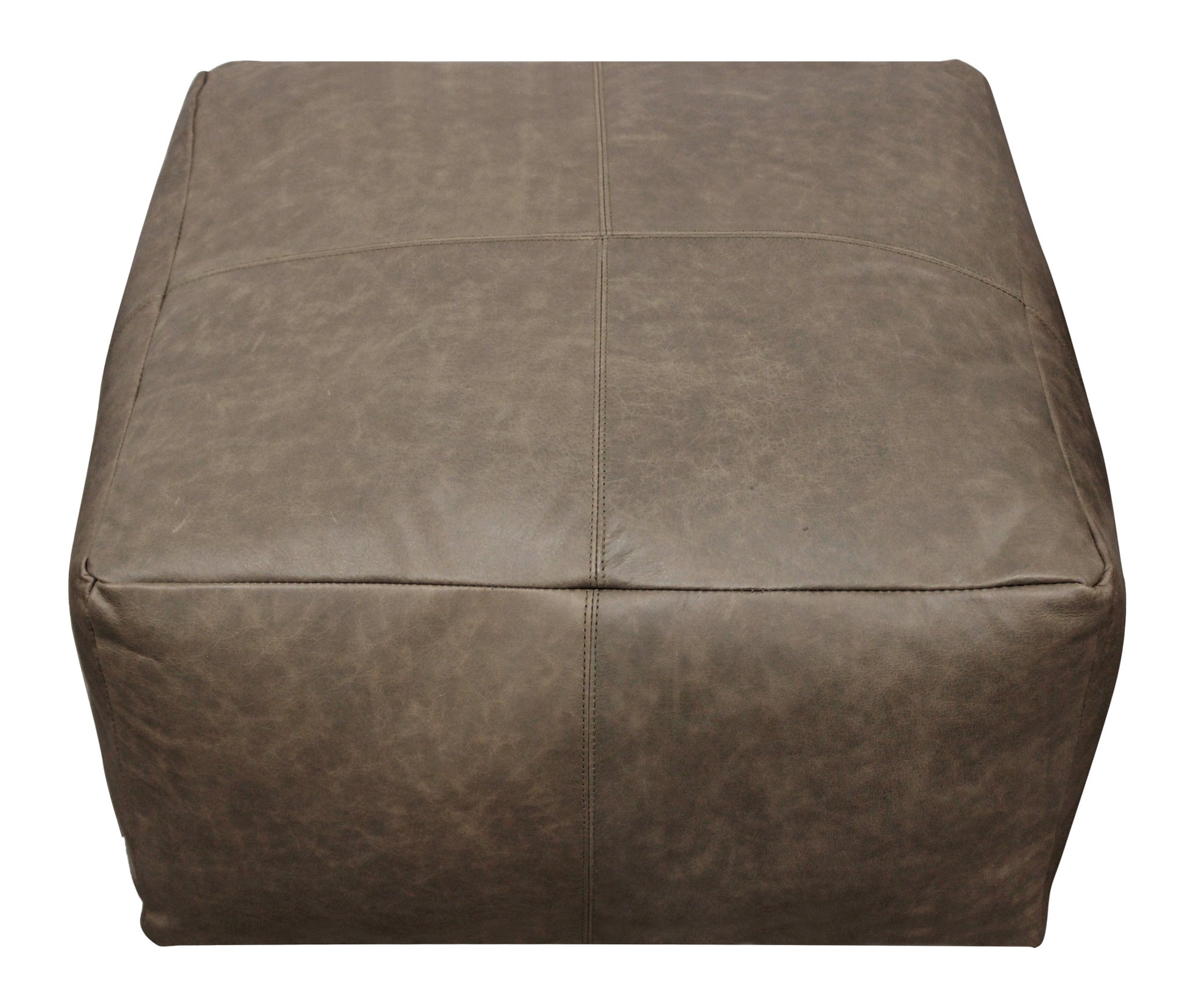 22" Gray Brown Distressed Leather Pouf Ottoman-2