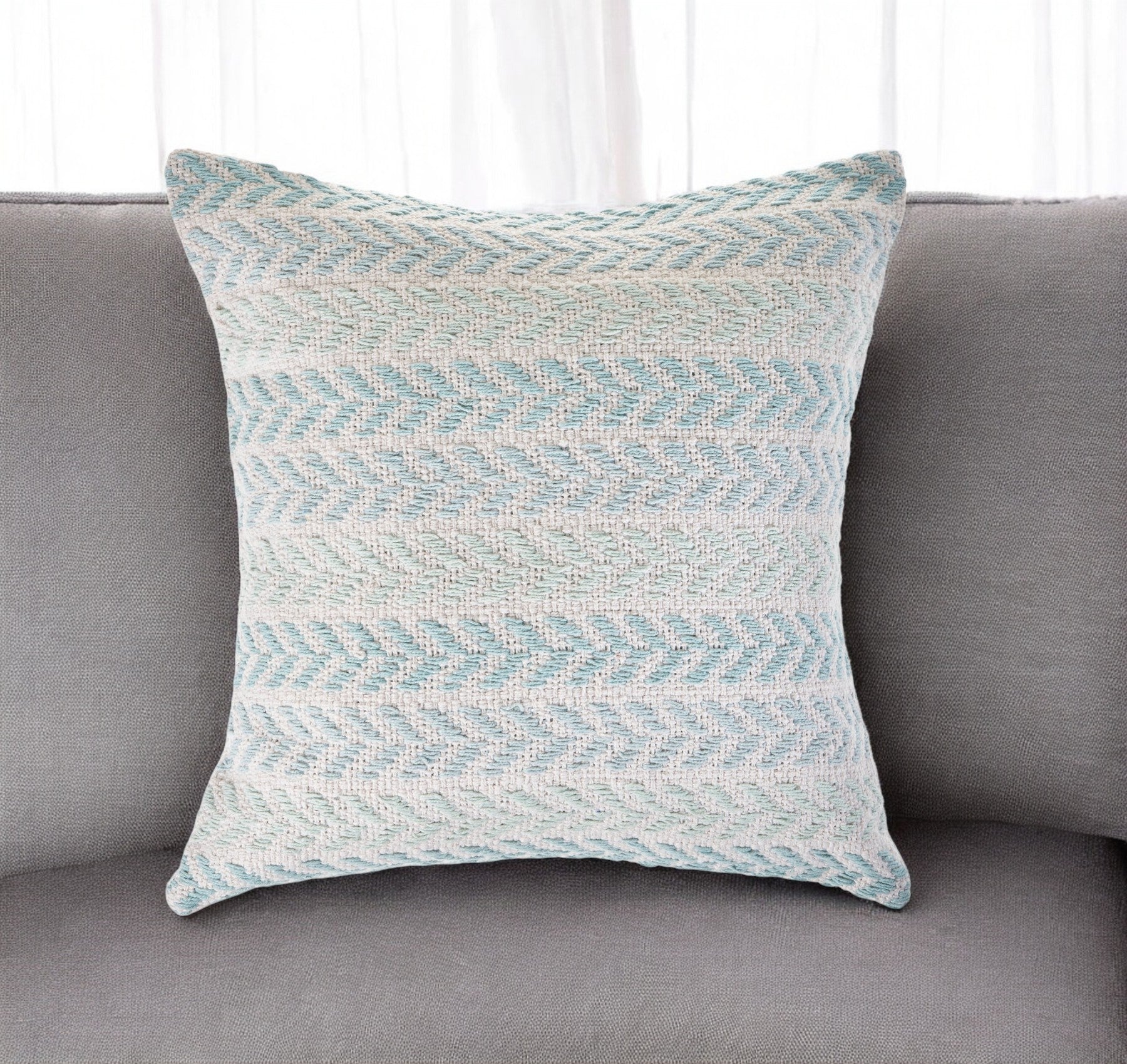 18" Light Blue And White Chevron Cotton Throw Pillow-0