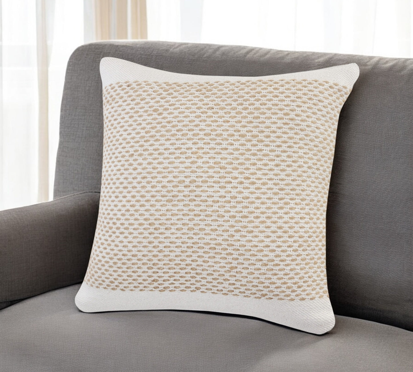20" Ivory And Natural Cotton Geometric Throw Pillow-0
