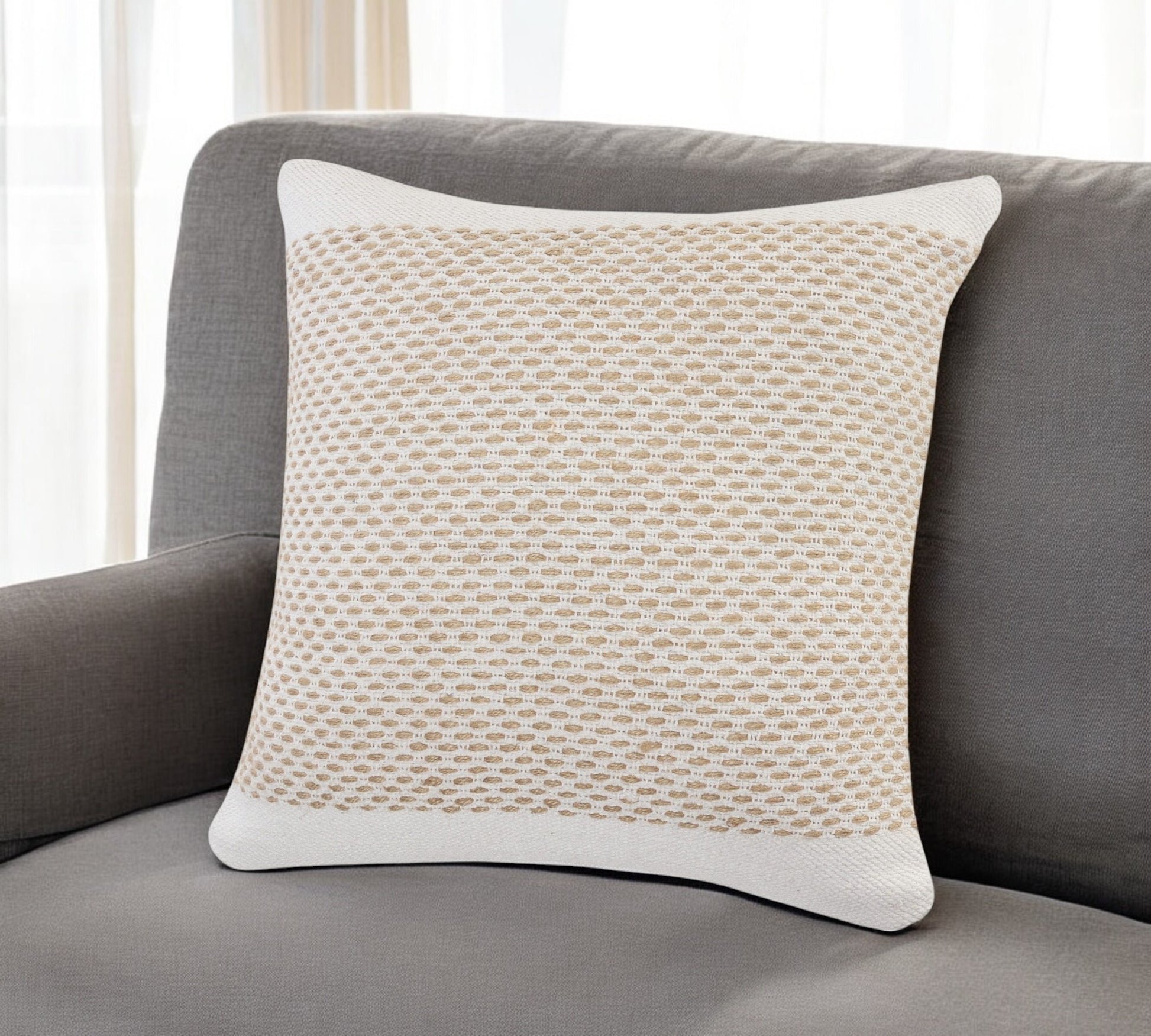 20" Ivory And Natural Cotton Geometric Throw Pillow-0
