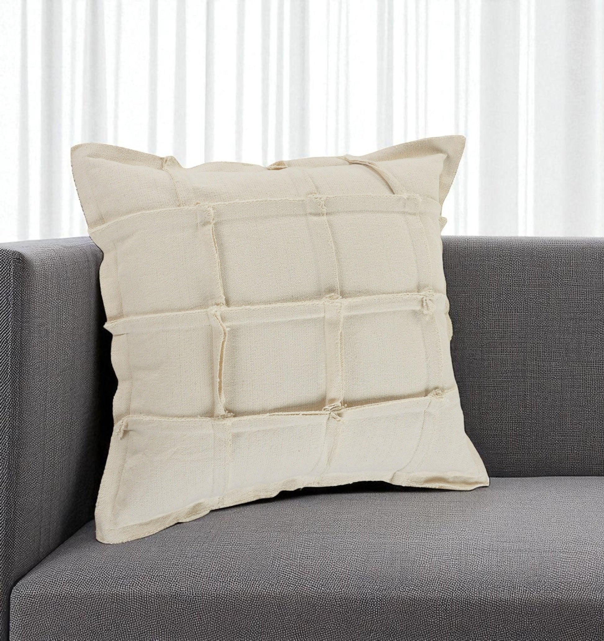 20" Beige Cotton Throw Pillow-0