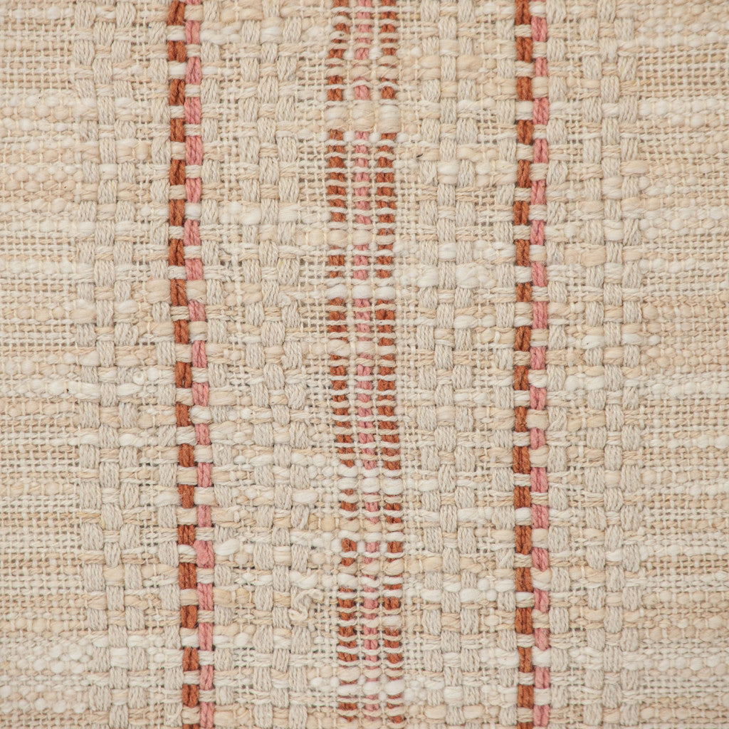 14" X 20" Beige and Pink Striped Cotton Throw Pillow With Fringe-5