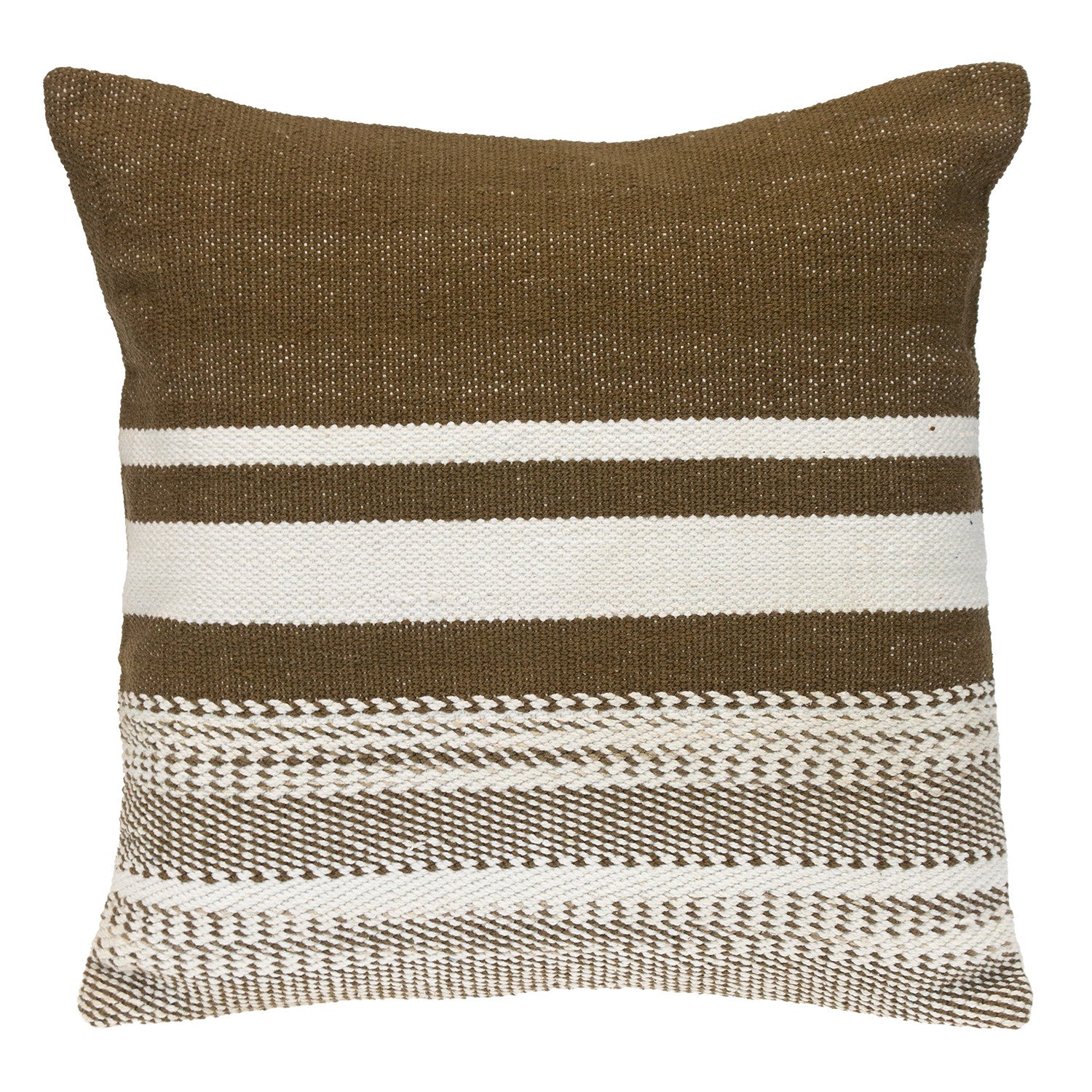 18" Brown And White Cotton Striped Throw Pillow-1