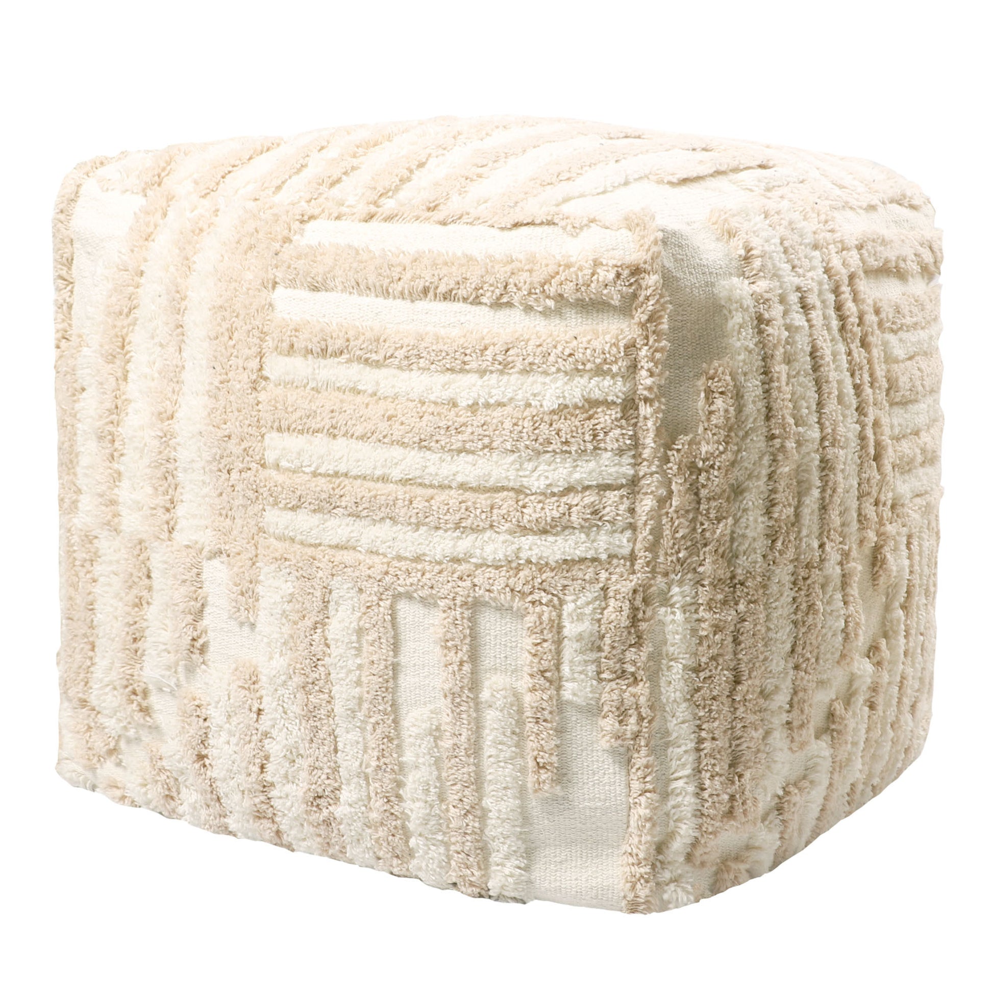 18" Beige Cotton Cube Striped Pouf Ottoman-5