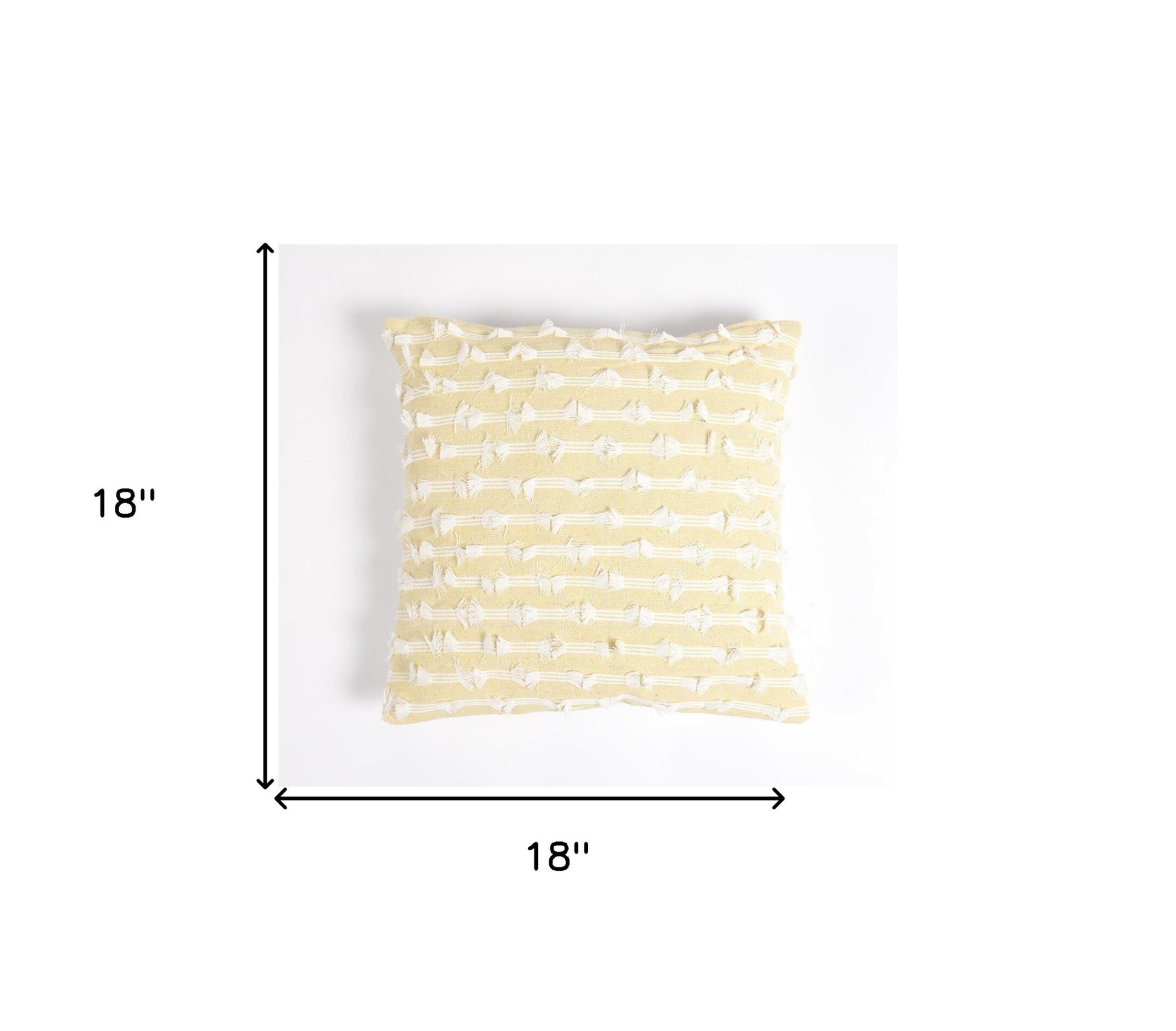 18" Yellow and White Striped Cotton Throw Pillow Cover With Fringe-5
