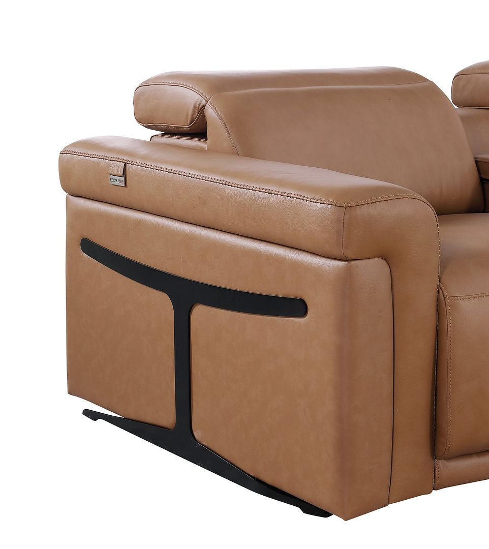 Chestnut Italian Leather Power Reclining U Shaped Eight Piece Corner Sectional With Console-4