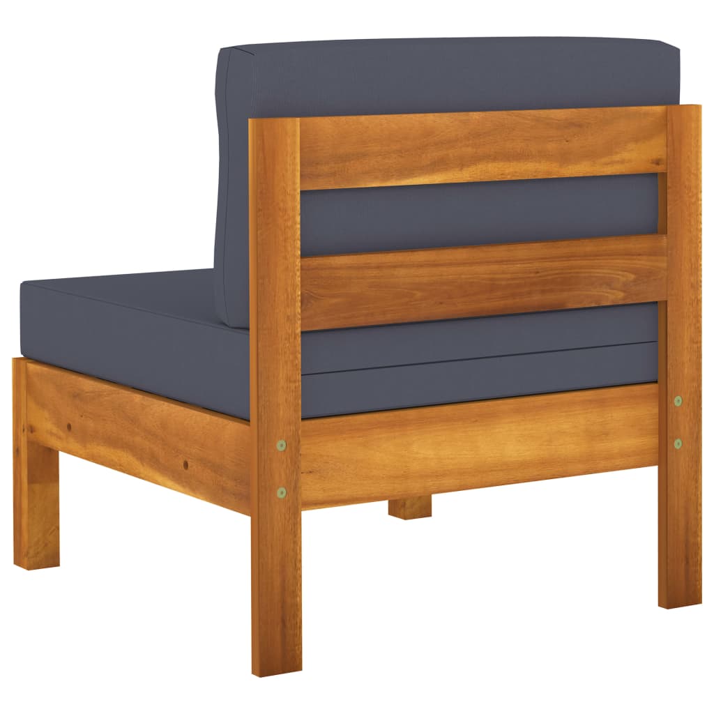 vidaXL Middle Sofa with Dark Gray Cushions Solid Acacia Wood-3